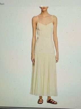 Sandro Cream Pleated Spaghetti-Strap Maxi Dress NWT - Size 8 (Sandro Size 40)